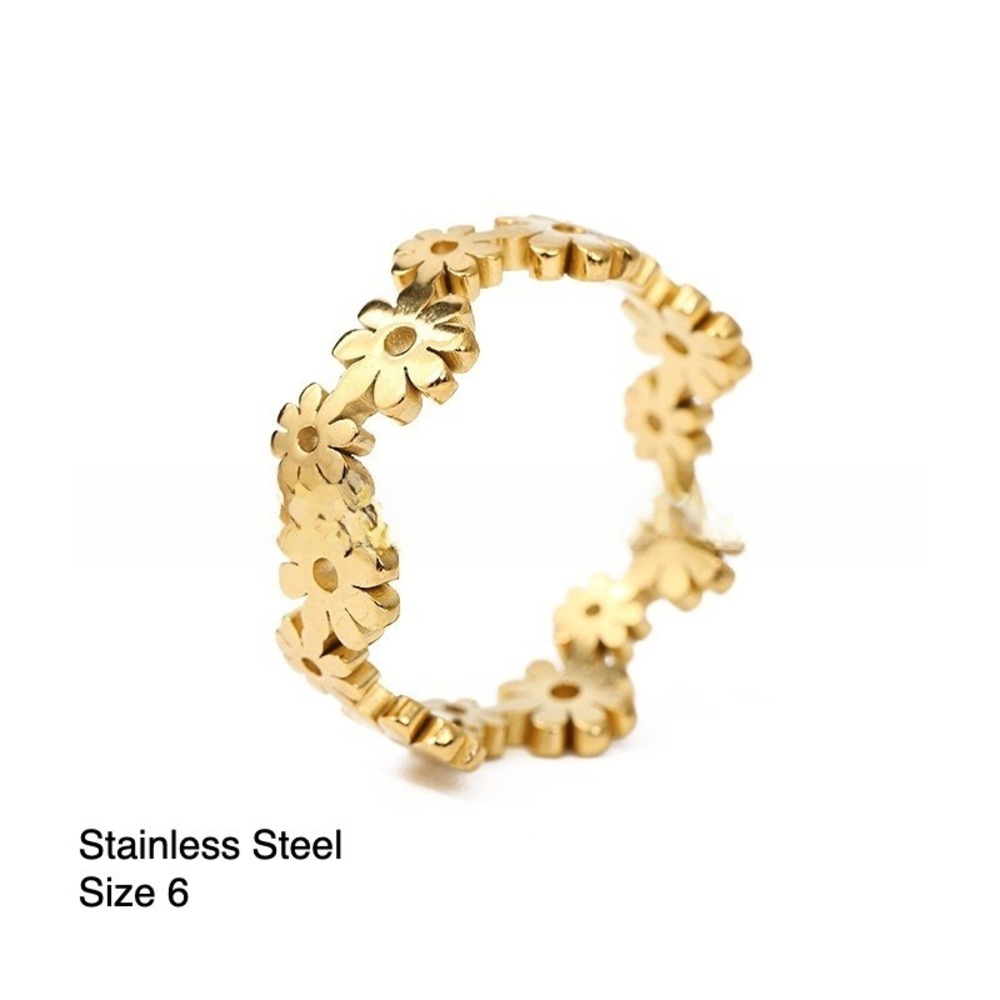 Gold‎ Stainless Steel Daisy Flower Ring Size 6